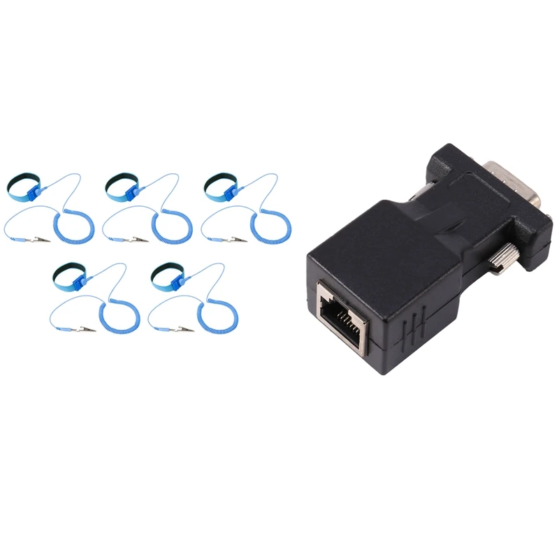 1 Pcs VGA Extender Male To LAN CAT5 CAT6 RJ45 Network Cable Adapter & 5 Pcs Anti Static Wrist Strap