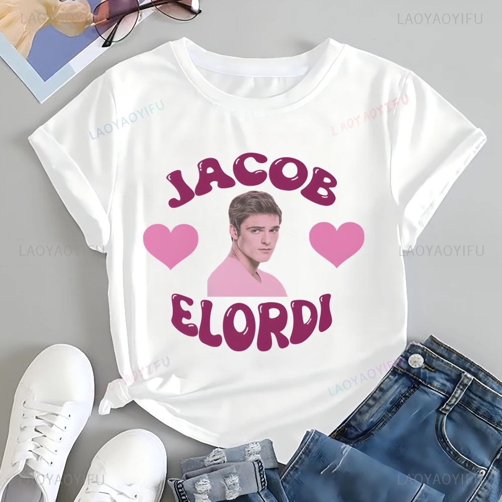 Vintage Jacob Elordi Printed T-shirt Top Jacob Elordi Neutral Trend Harajuku Short Sleeved Unisex Shirt Pattern Large T-shirt