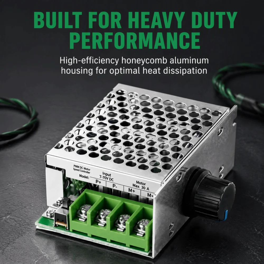 7-70V Input Voltage DC Motor Speed Controller Adjustable Duty Cycle 0-100% 30A Current Rating PWM Motor Controller