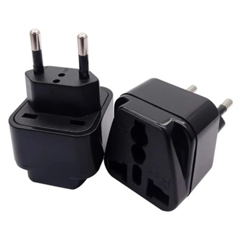 Black Brazil Power Accessory, Two Round Pin Single Inlet Piece with Front Input for Guest Stay, Temporary Outlet Access and