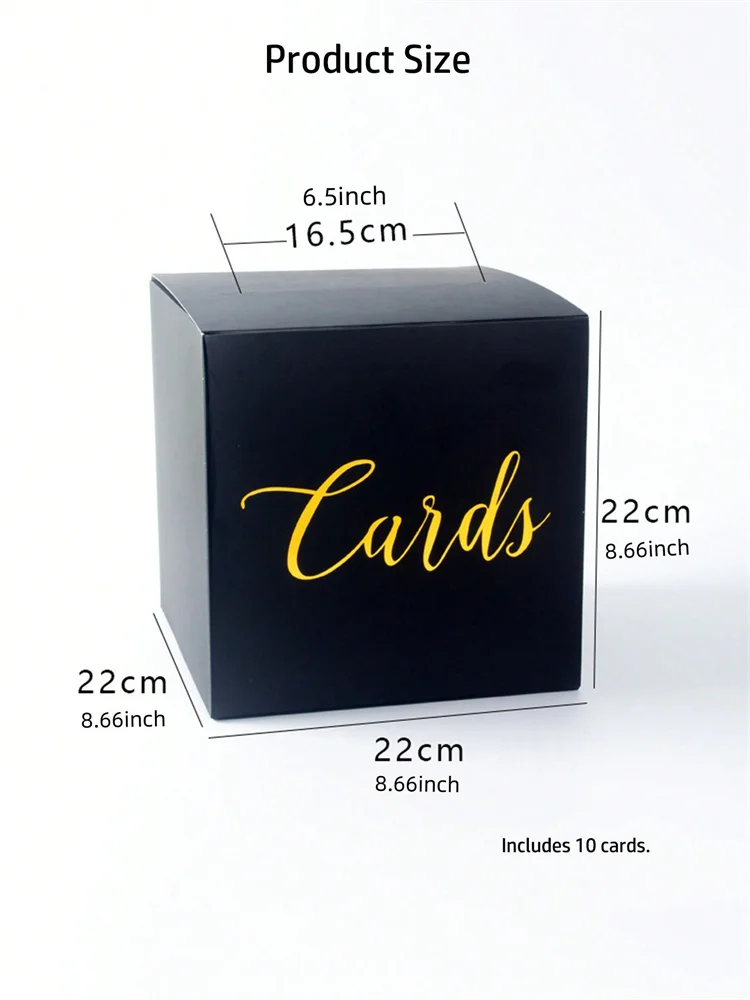 1pc Black Wedding Card Box Gift Card Case with 10 Cards Graduation Message Blessing Voting Box for Birthday Wedding Retirement