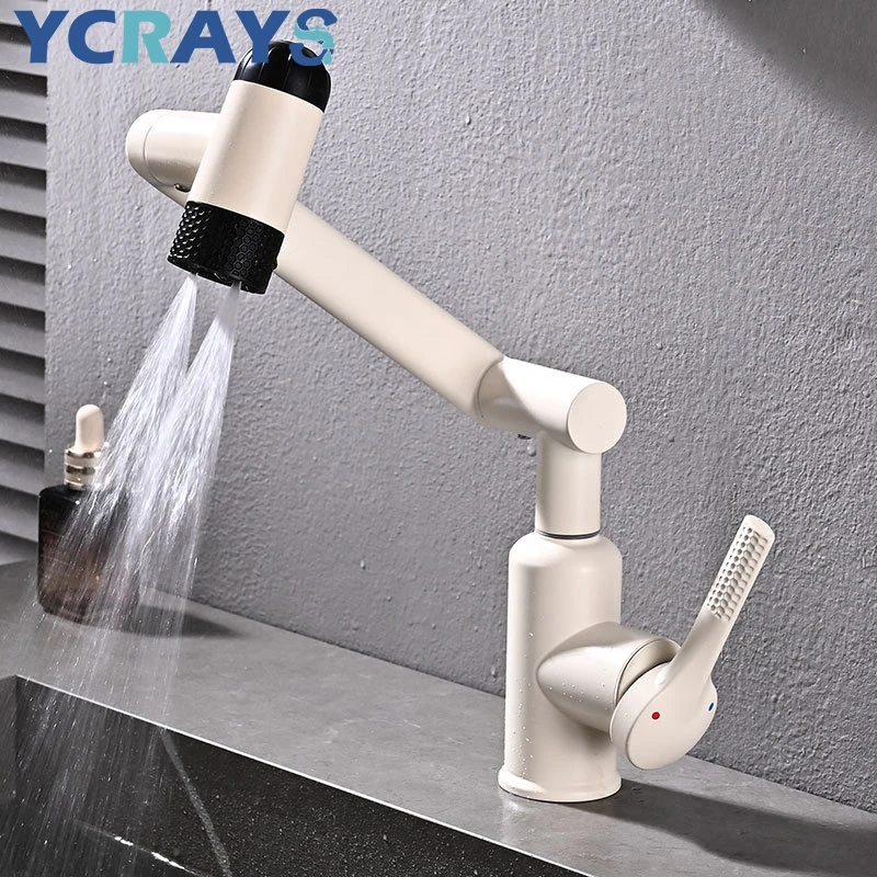 YCRAYS 4 Modes White Basin Faucet 720 Rotation Hot And Cold Mixer Desk Mounted Gray Tap Spray Water Upwards Bathroom Accessories