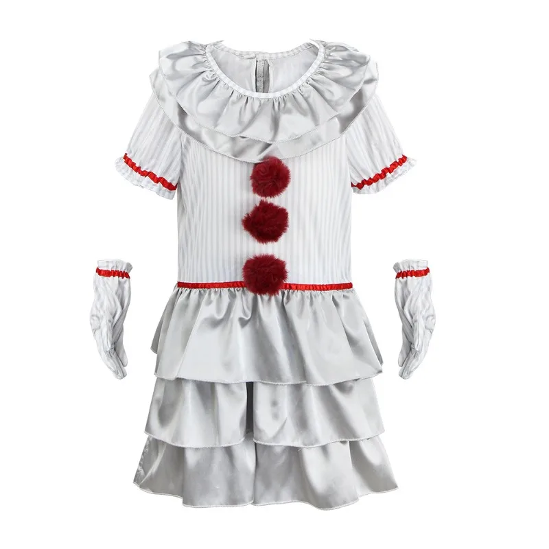 

Children Clown Cosplay Costume Girls Halloween Scary Circus Joker Themed Party Black White Grid Fancy Dress Up Leotard Dress