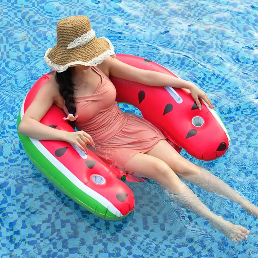 Inflatable Pool Float Chair with Cup Holders Armrests Stable U-shaped Pool Floating Chair Portable Swimming Pool Lounger