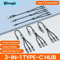 3 in 1 Type C HUB USB/USB C to 3Type C Splitter Connector OTG Data Transfer Read U Disk/Card For Laptop PC Mobile  Phone