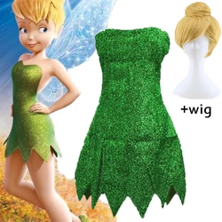 Miss Tinker Bell Cosplay Costume And Wigs Set Dress Suit Halloween Prop Cosplay Costume Full set of dresses and wigs Women Men