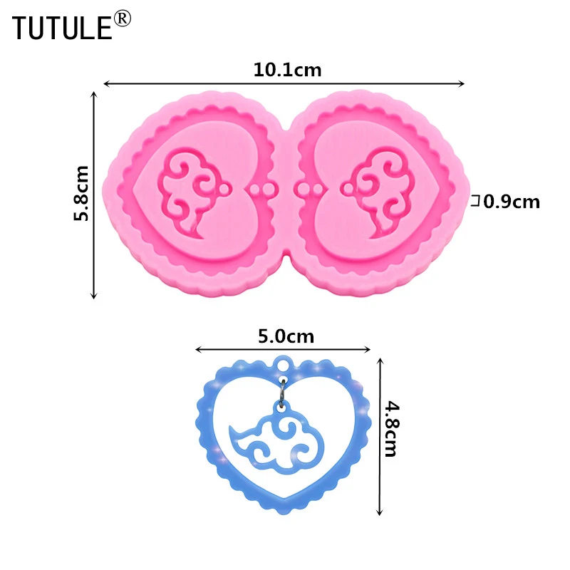 Shiny Heart-shaped cloud Duo silicone mold fondant cake Mold DIY Polymer Clay Earring Resin Epoxy Craft Mould