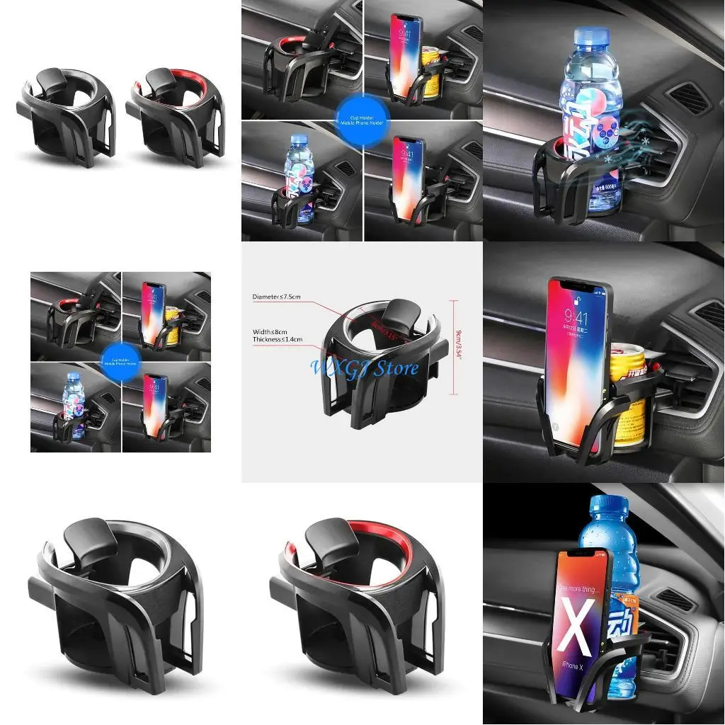 

37JE Automotive Cup Holder Drink Barrel Air Vent Phone Holder Bracket Adjustable Mount Holder