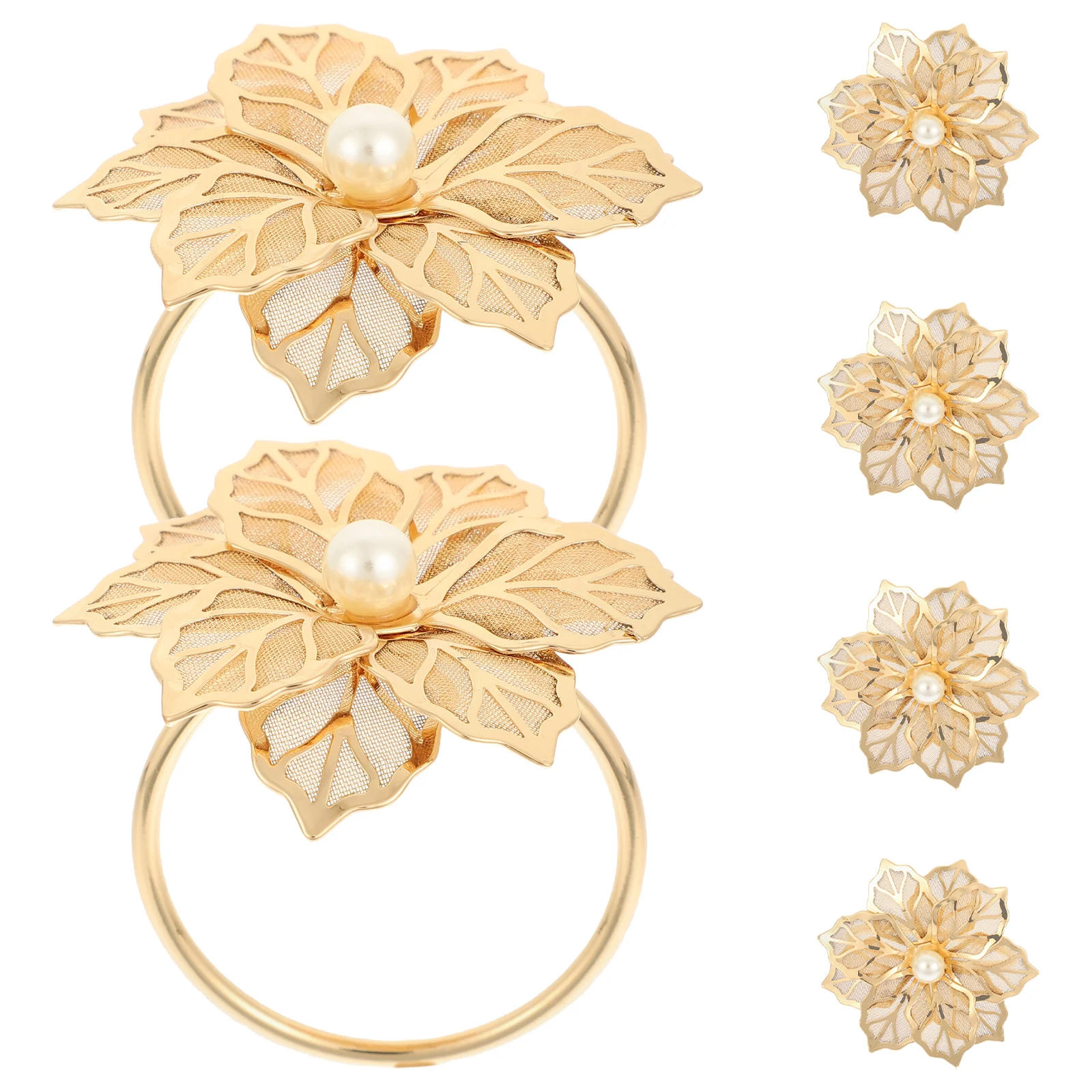 

6pcs Metal Mesh Napkin Rings Dinner Table Serviette Holders Flower Decor Banquet Party Dining Accessories Pearl Design