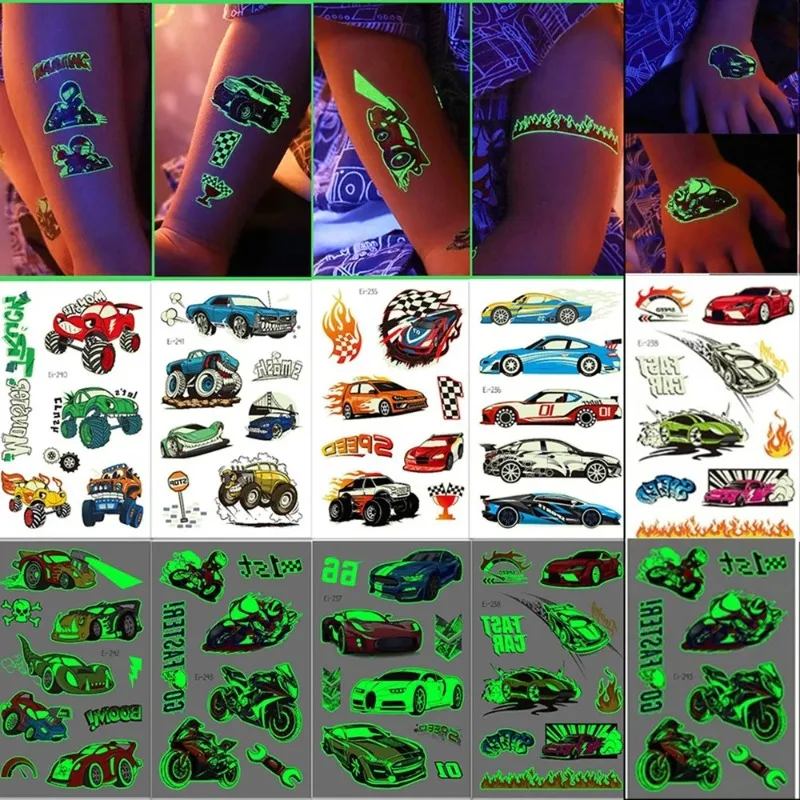 

Hot Wheels Luminous Night Tattoo Stickers Waterproof Temporary Tattoo Sticker ( Send By Random )