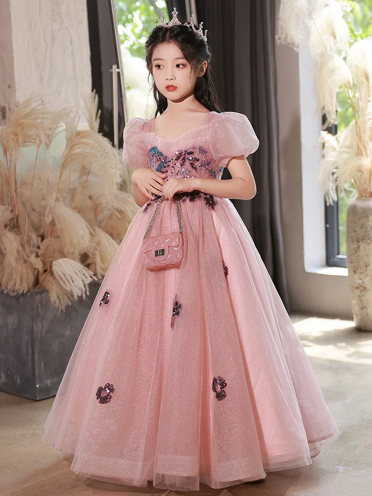 

Pink A Line Baby Flower Girl Dresses Tulle Appliques Children Princess Prom Party Gowns