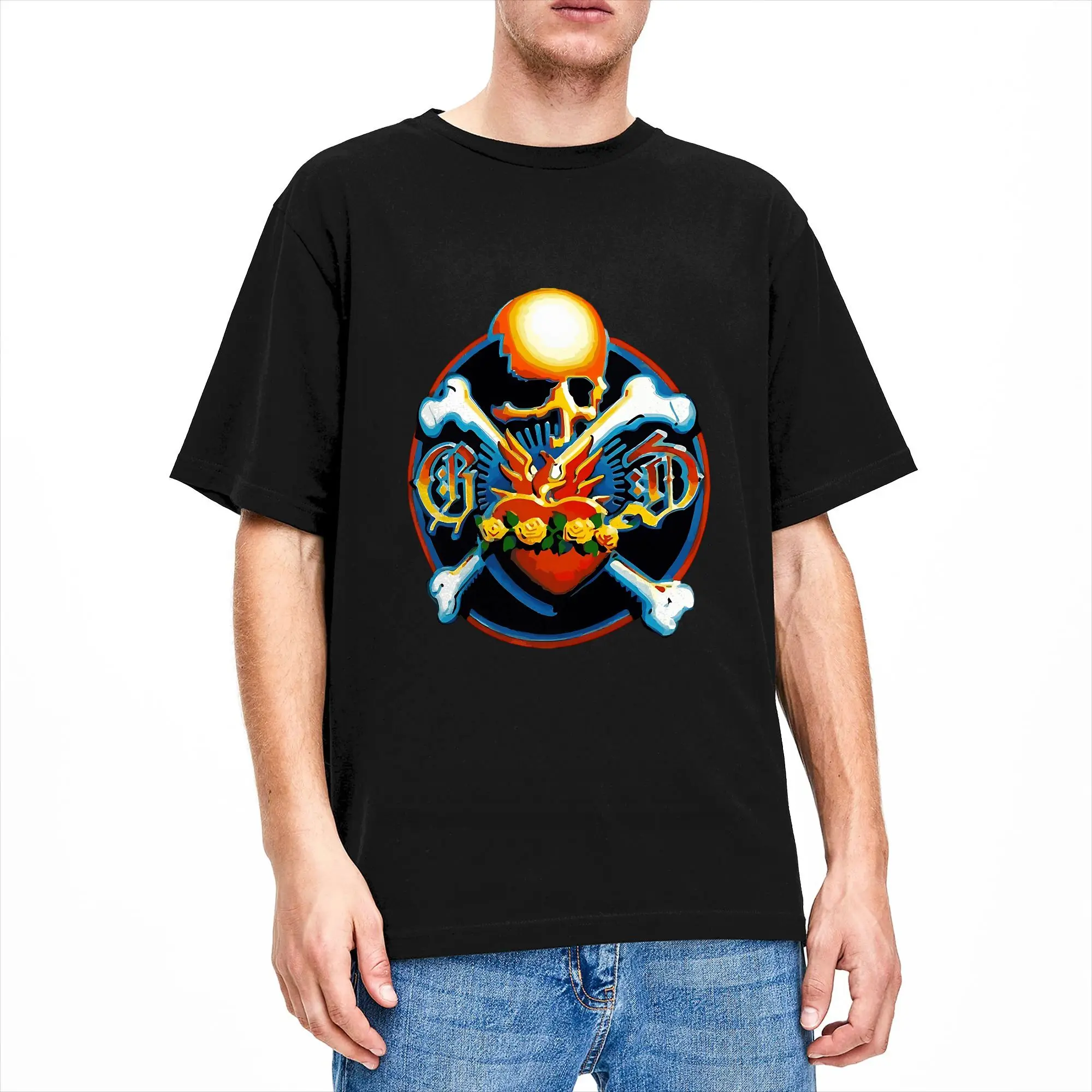 Rock Reel Grateful Cotton T Shirt For Men's Beach  Vintage T-Shirts O-Neck Popular Tee Shirt Oversized Hot Sale Clothing