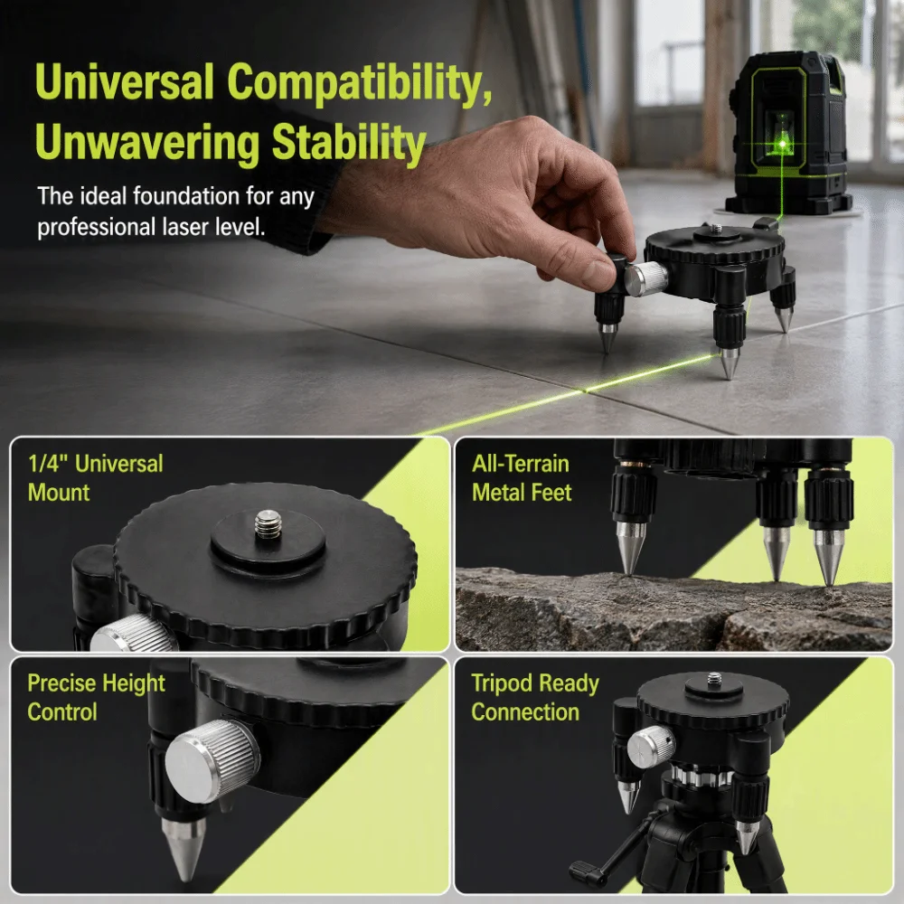 Universal Fine Adjust Level Base 3 Foot Support Screw Mount Laser Bracket Universal Fit Rotary Dial Laser Holder Floor Layout