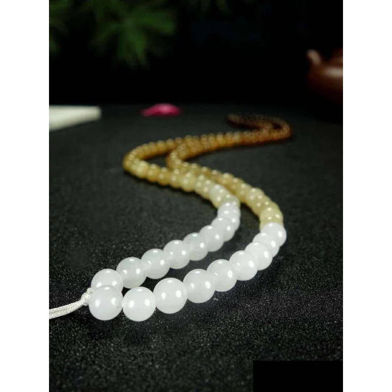 

Hetian Jade Gradient Sugar Color Pendant Lanyard Necklace Buddha round Beads Bracelet Send Certifi