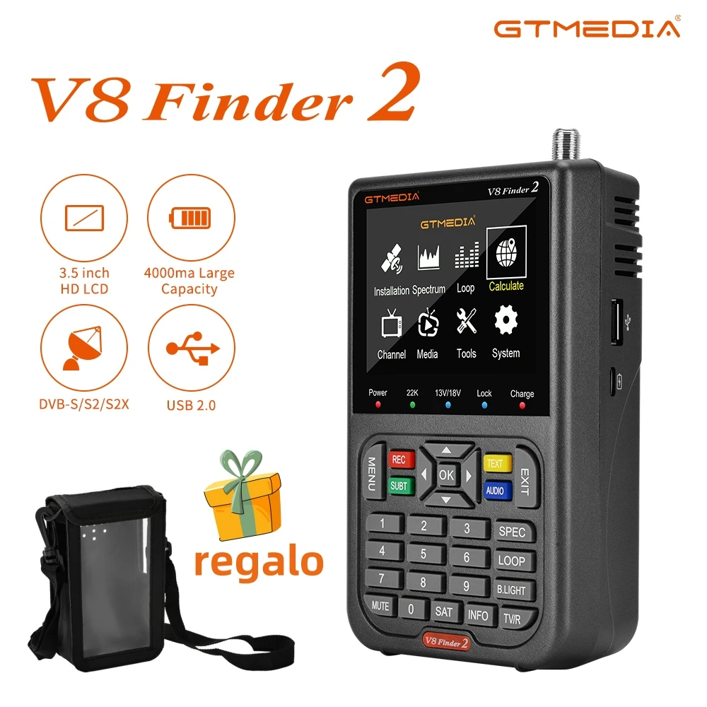 GTMEDIA V8 Finder2 meters with bag portable DVB satellite signal Finder meter DVB-S/S2/S2X LCD display HD 1080P 3,5 inch 7,4 V/4000 mAh digital TV