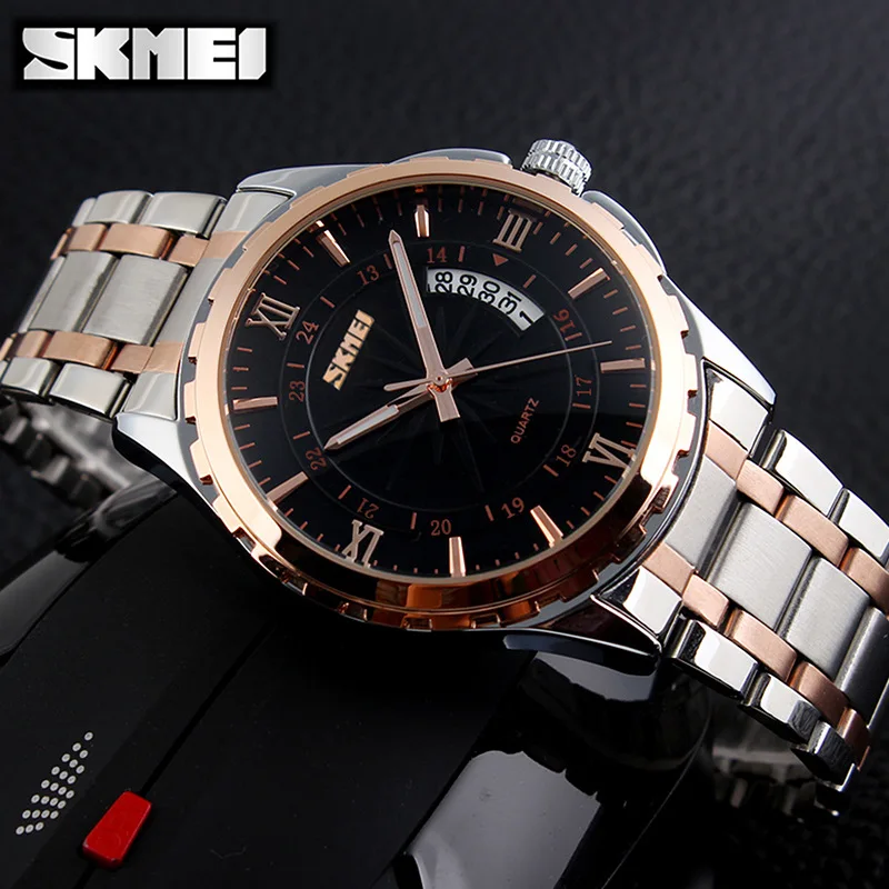 Skmei 9069Men's Luminoso Calendário Único Relógio de Negócios Masculino Cinto de Aço Requintado Relógio de Quartzo À Prova D 'Água