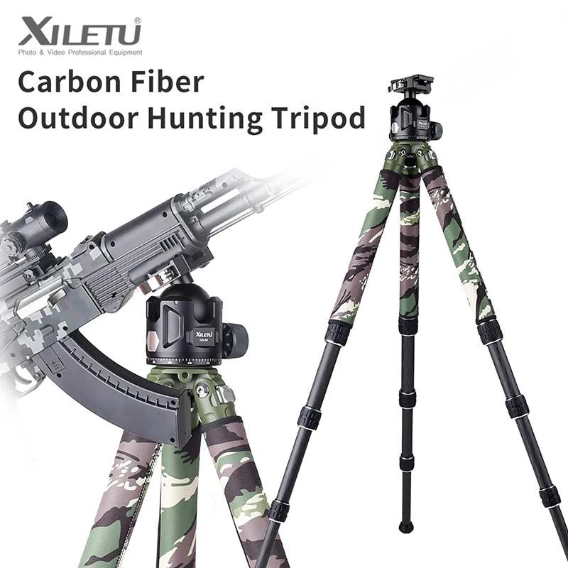 XILETU Carbon Fiber Hunting Rifle Tripod with  Quick Release Ball Head Compatible with Arca Swiss & Picatinny  & Cameras