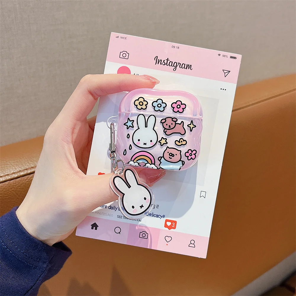 INS Style Rainbow Miffy Rabbit Earphone Case Shockproof Cover for Apple Airpods 4 3 2 Pro3 Pro2 4 Headphone Case Cute Cover Capa