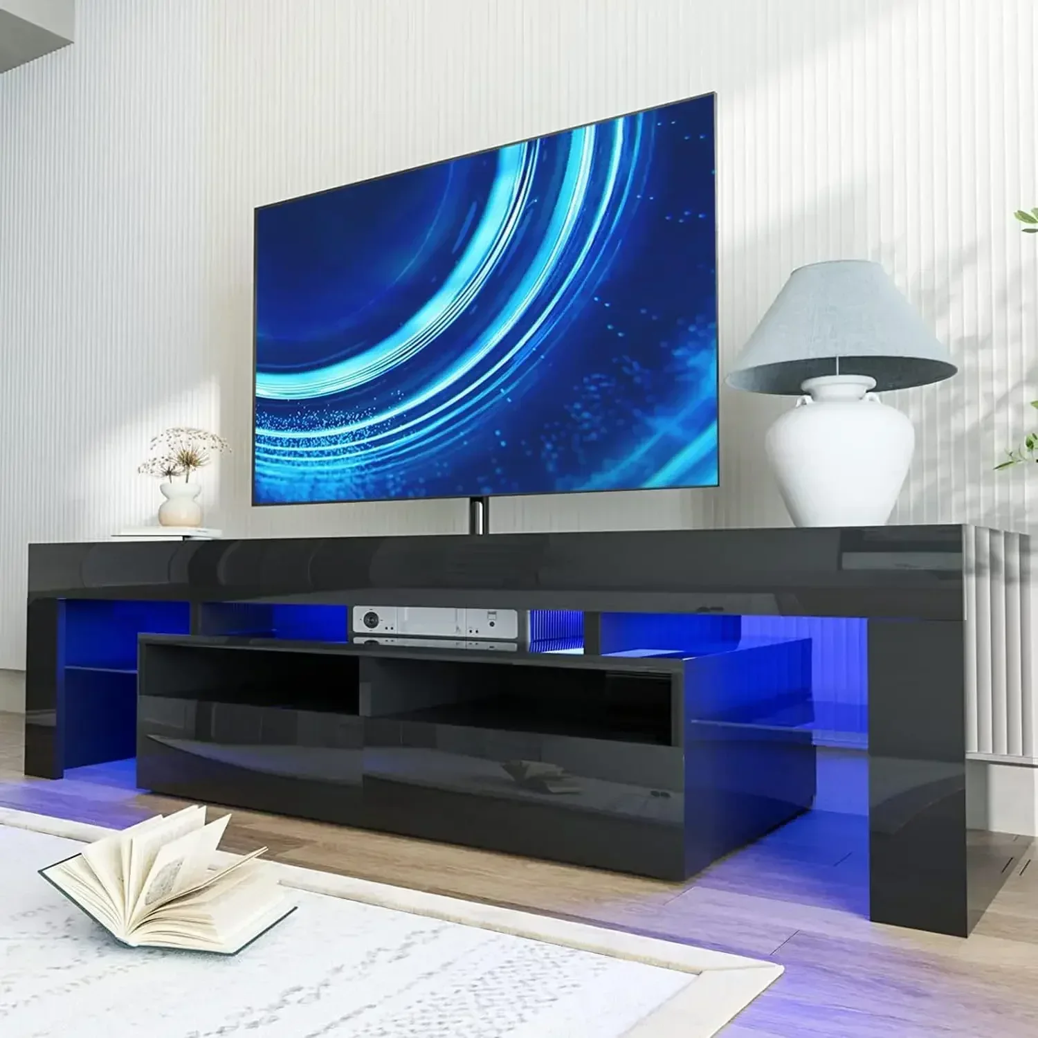 LED TV Stand for Max 70in TV, Gaming Entertainment Center with Drawers and Open Shelves, TV Console Table for Living Room