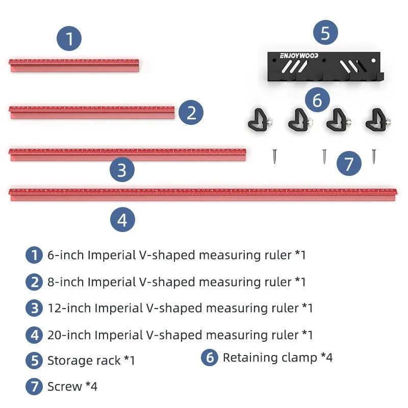 V자형 휴대용 줄자 4개, 양면 영국식 180-330mm 4-10인치, 보관용 후크 포함