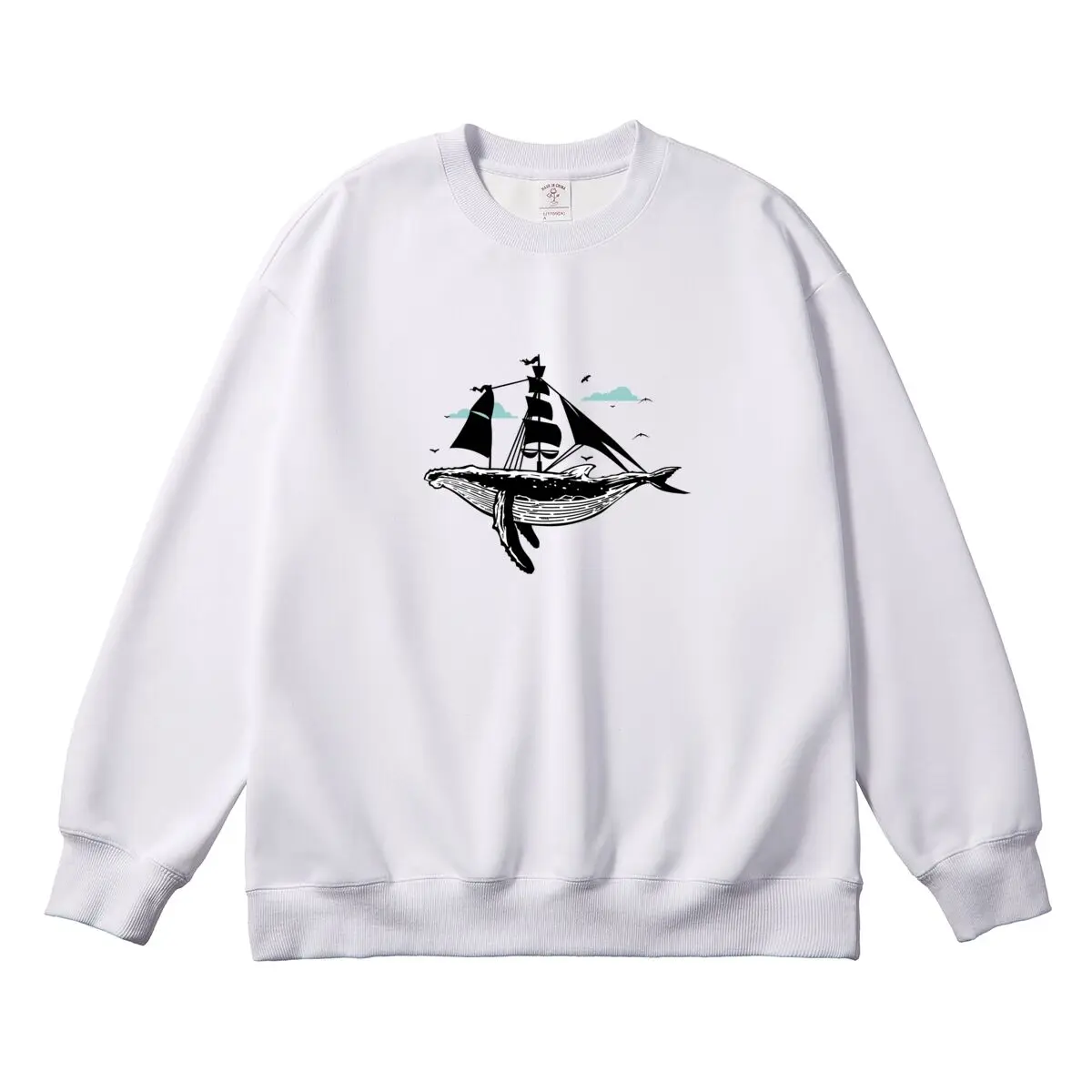 Oversized Women Pullover Round Neck Long Sleeve Autumn Thick Clothes Whale Sailboat Graphic Woman Tops Female Sweatshirt