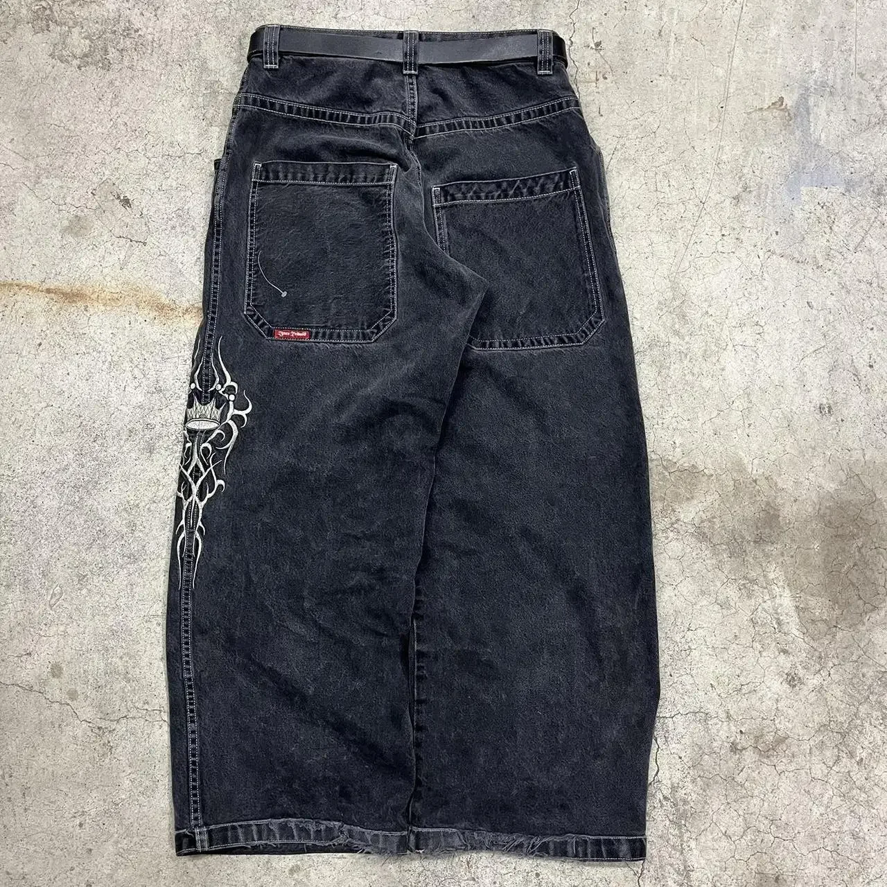 JNCO-Jeans الرجعية ، هاراجوكو ، هيب هوب ، ملابس الشارع الجرافيكية ، بنطلون Y2K ، فضفاض ، بنطلون أسود ، قوطي ، خصر مرتفع ، بنطلون واسع