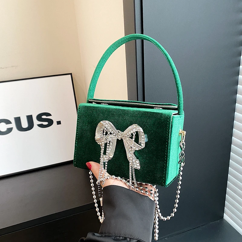 Diamond Tassel Butterfly Solid Shoulder and Crossbody Bags Chains High Quality Party Handbags for Women 2024 Designer New Style