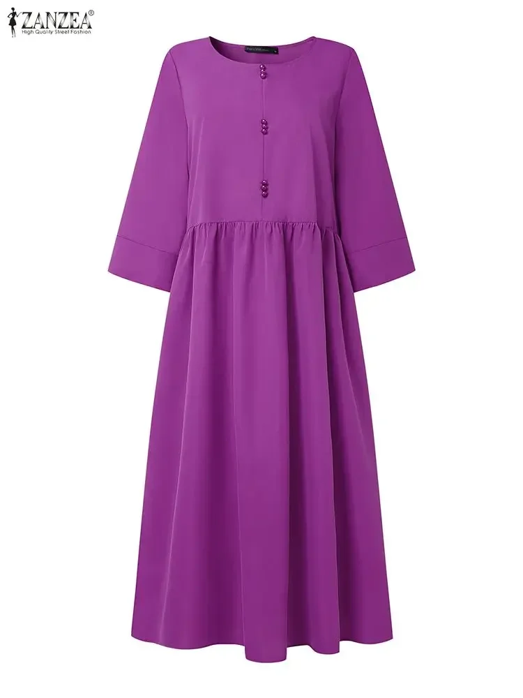 ชุดเดรสแฟชั่น ZANZEA คอลเลคชั่นฤดูใบไม้ร่วง คอทรงโอ แขนยาว สไตล์ลำลอง สำหรับผู้หญิง ปี 2025 วินเทจ สีพื้น ชุดเดรสยาวทรงหลวม สไตล์โรบ แม็กซี่เดรส