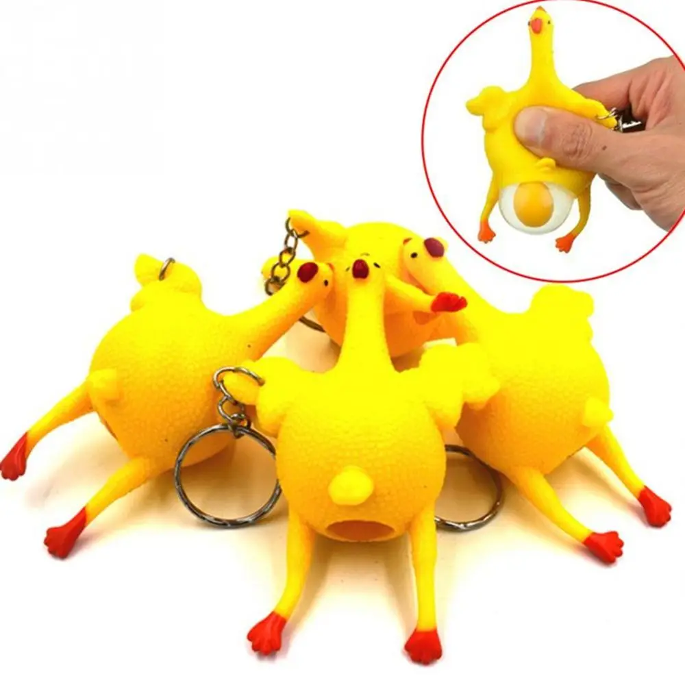 Crowded Yellow Squeeze Spoof Novelty Gadgets Pranks Halloween Gift Keychain Chickens Lay Eggs Funny Vent Toys