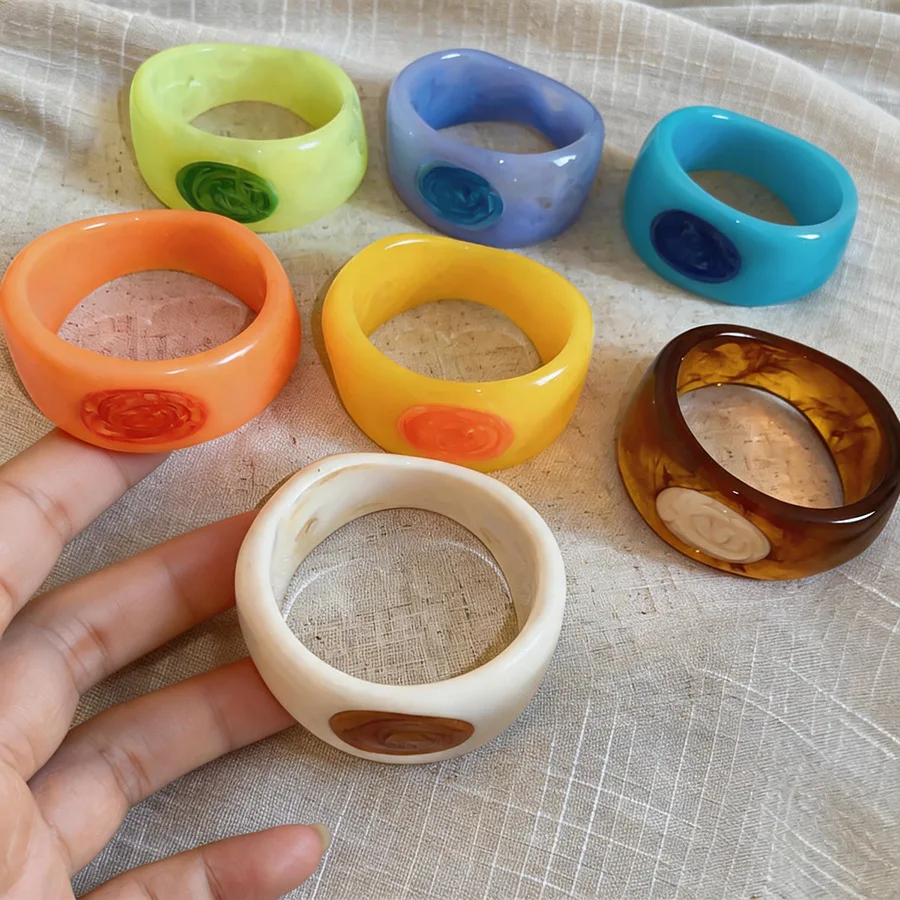 Glossy Smudging Chunky Resin Bangles Women Men Inlaid Embossed Dripping Oil Rose Flower Ornament Bracelet Stackable Jewelry M