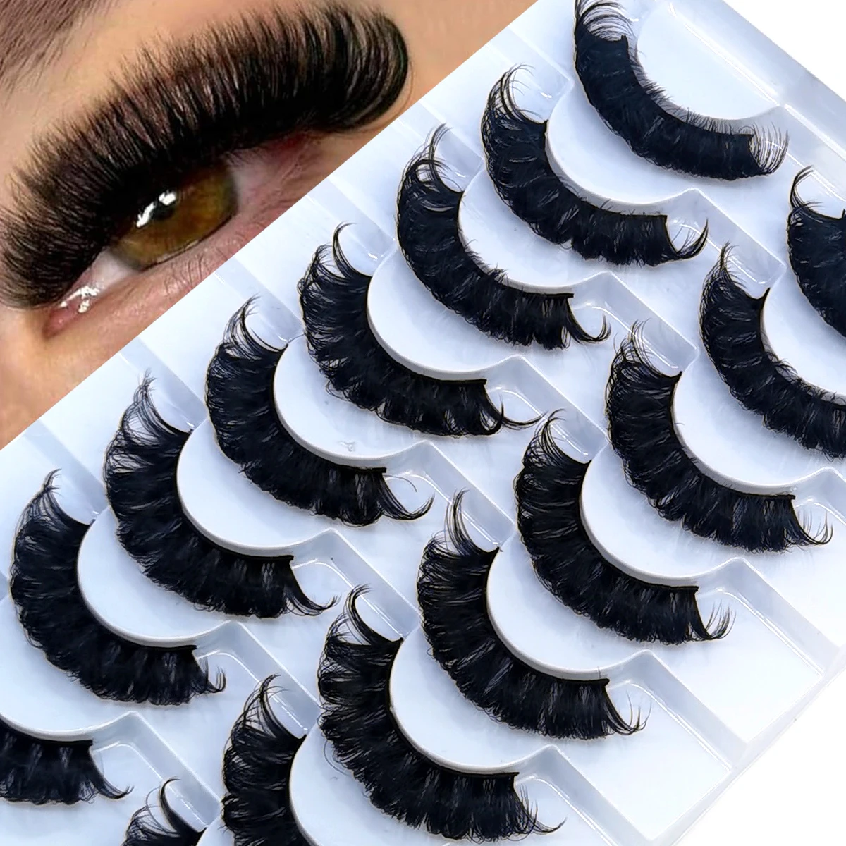 AMSDCN Lashes 8 Pairs DD curl Russian Strips Lashes Faux Mink Makeup Lashes 3D Mink Lashes Natural False Eyelashes Extensions