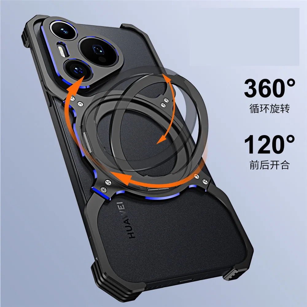 Aluminum Metal Case for Huawei P70 Pura70 Pura 70 Ultra Pura 70 Pro Plus 360° Rotation Kickstand Frameless Metal Bumper Cover