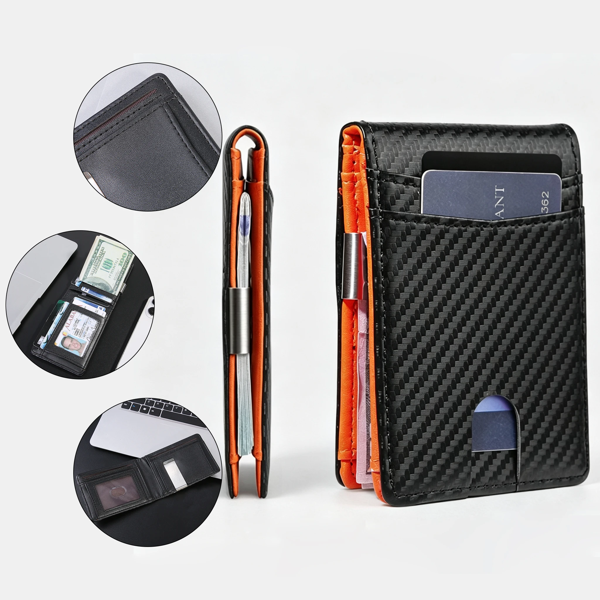 RFID Blocking Carbon Fiber PU Slim Card Wallet, Anti-Theft Multi Slots Minimalist Pocket Card Holder for Men Women
