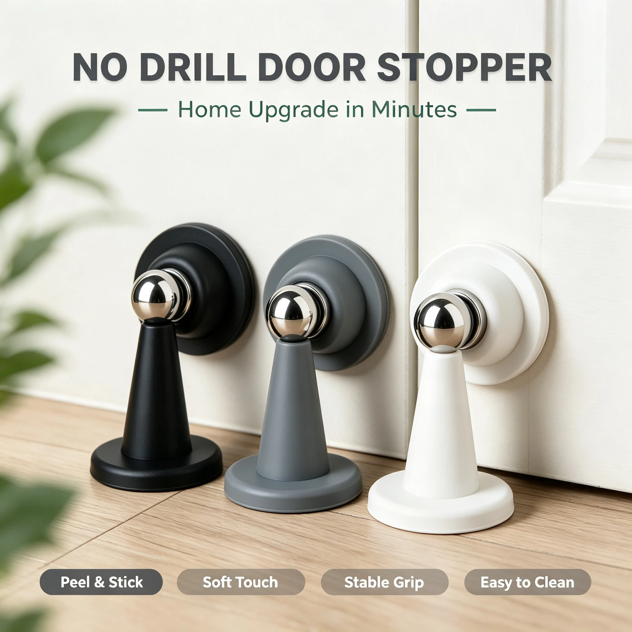 Silicone Magnetic Door Stopper Self‑Adhesive No Drilling Silent Floor Suction Anti‑Collision Door Stop for Home Decoration