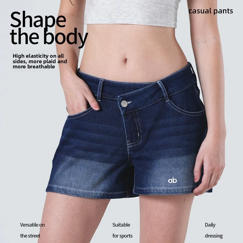 Women Cross Diagonal Low Waist Denim Shorts Stretch Slim Whisker Wash Pockets Vintage Blue Y2K Streetwear 3‑Point Hot Pants