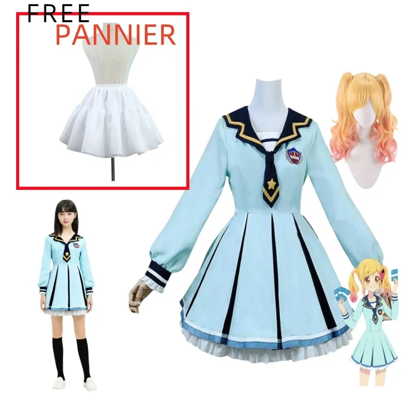 Anime Aikatsu！Nijino Yume Sakuraba Rola Cosplay Costume Wig Blue JK School Uniform Dress Woman Lovely Kawaii Campus Sailor Suit