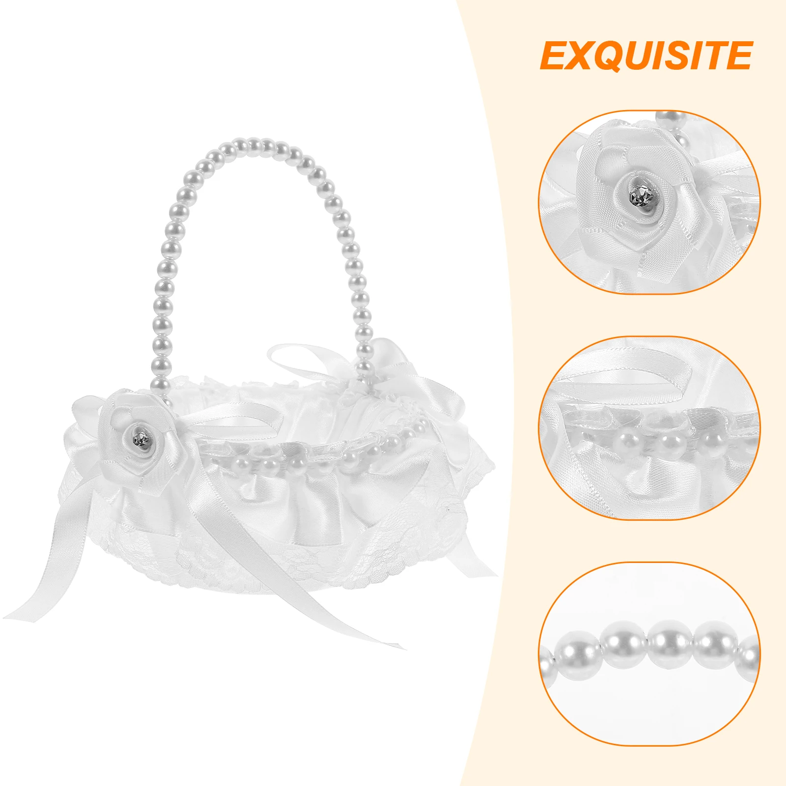 

1pc Elegant Flower With Handle Portable Pearl Wedding Party Decoration Basket For Flowers Fruits Candies Outdoor Indoor Use