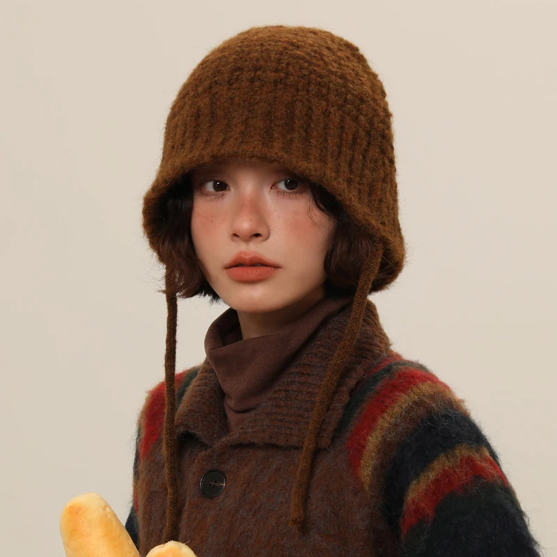 

Knitted Wool Hat for Children in Autumn and Winter, Warm and Plush Knit Ear Protection Hat with Straps and A Head Cap