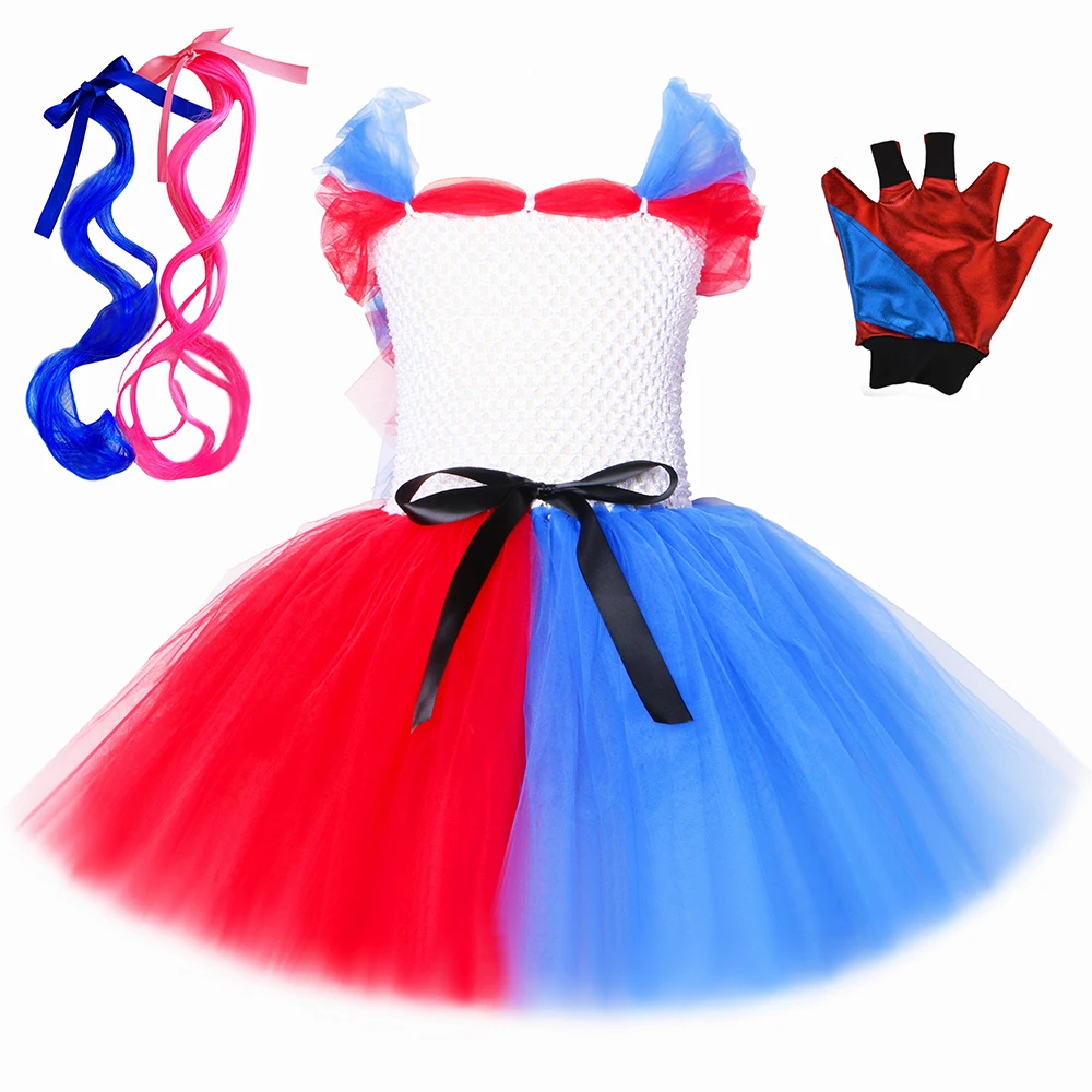 Royal Blue Red Clown Tutu Dress for Girls Carnival Halloween Costumes for Kids Joker Cosplay Outfit Princess Fancy Dresses Party