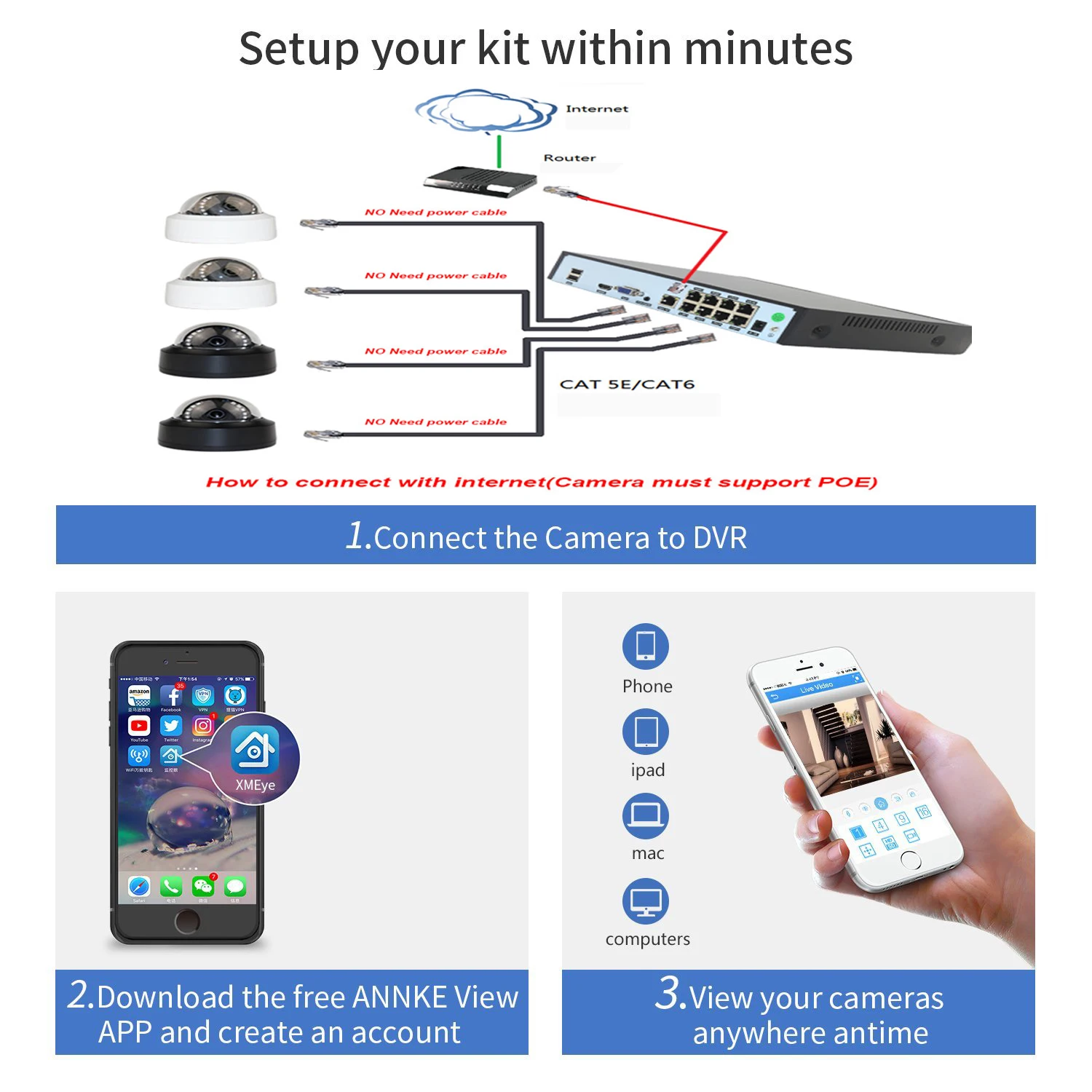 CCTV NVR POE 4CH 8 Channel Xmeye Network Video Recorder Support Onvif P2P For 4K 8MP 5MP 1080P 720P Surveillance POE IP Camera