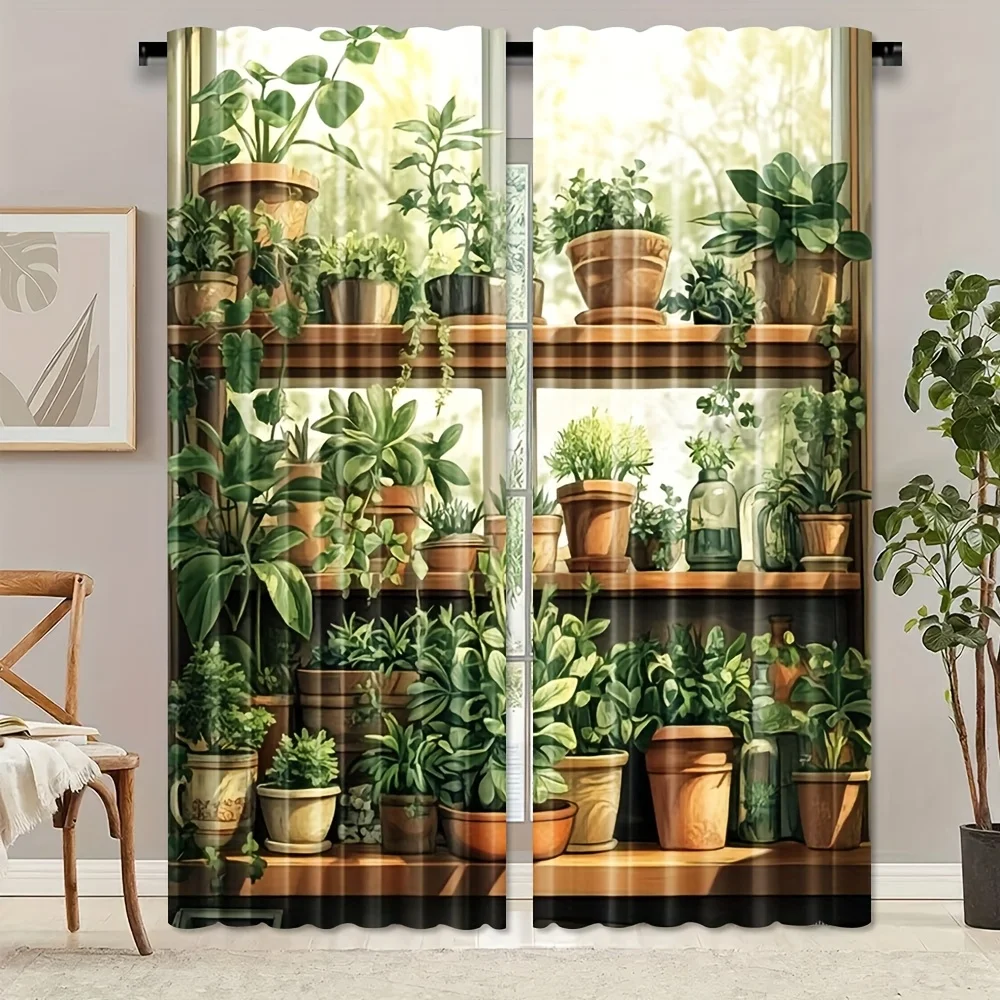 Luxurious Tropical Botanical Jungle Greenhouse Print Curtains Polyester Window Drapes Aesthetic Greenery Plant Life Home Decor