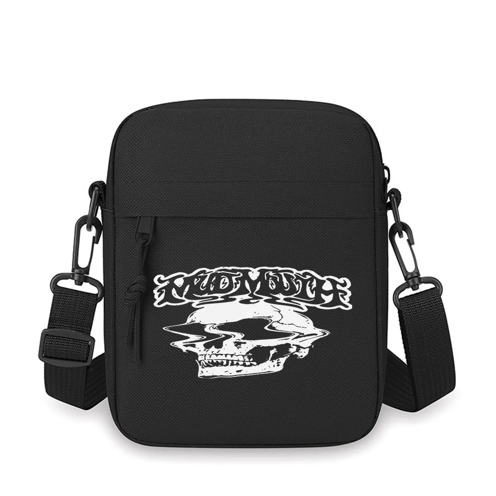 

Skull distorted typeface design artwork Men Crossbody Bag Single Shoulder Women Cartoon Anime Film Printing Design Unisex