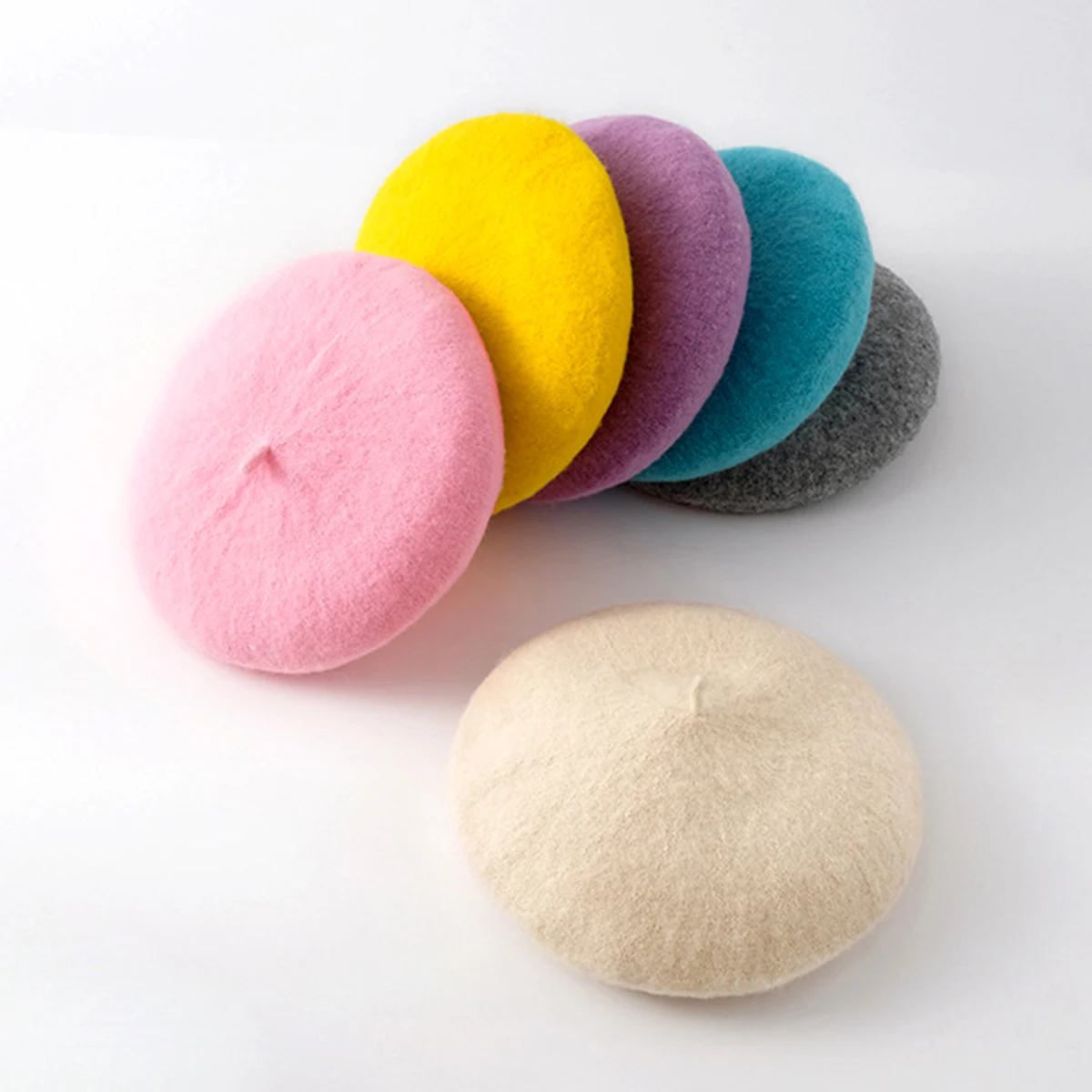 Bonbon farben Wolle gestrickt Baskenmütze für Mädchen Haarschmuck niedlichen Baby Maler Mütze Hut Frühling Farbe stricken Kinder Baskenmützen Mütze