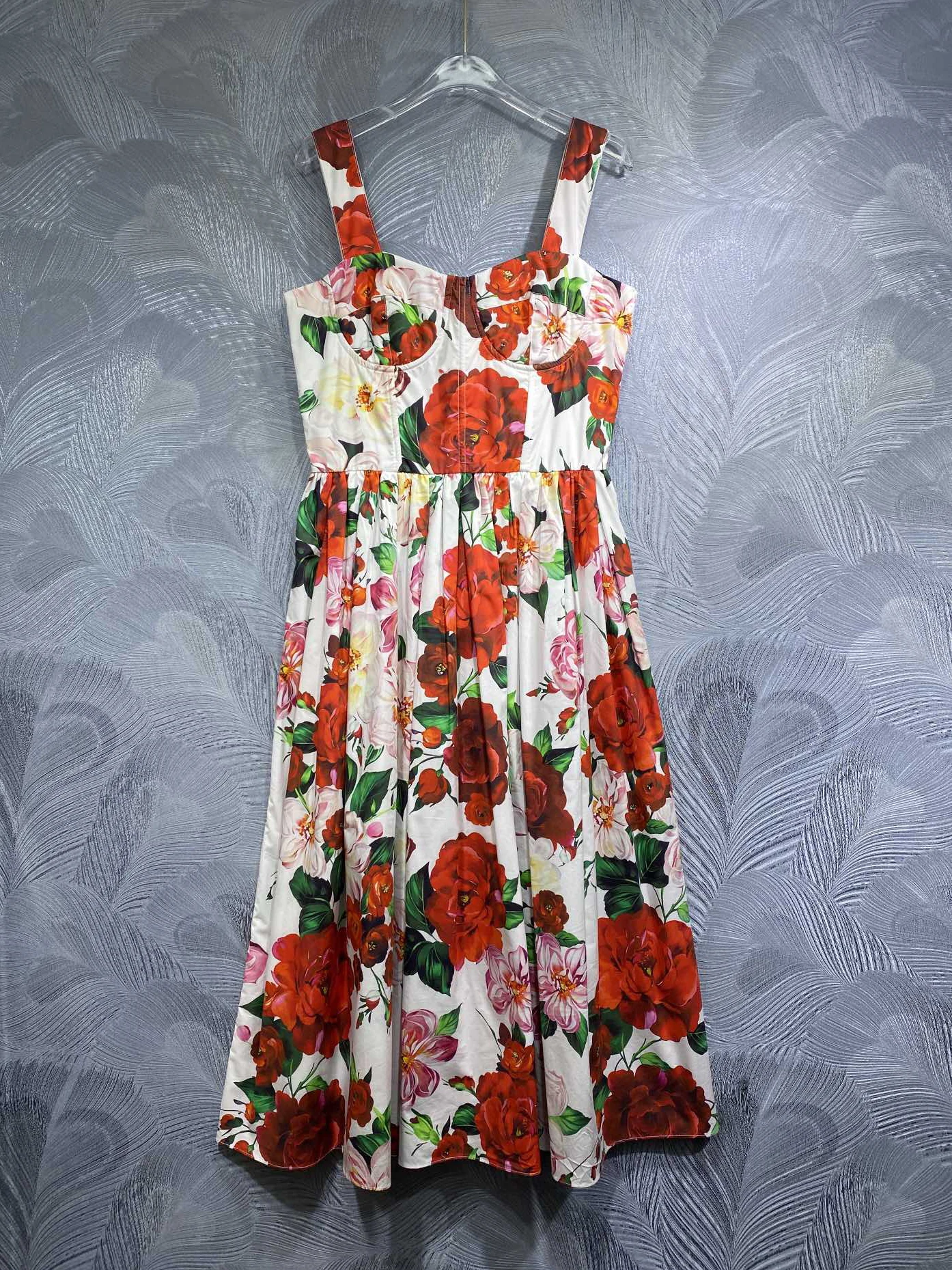 SEQINYY 100% Cotton Dress Summer Spring New Fashion Design Women Runway High Street Strapless Vintage Flower Print Sicily Casual