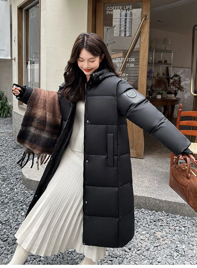 Parka lungo autunno donna giacche di cotone semplici nere moda casual sciolto caldo addensare cappotto invernale prevalente OL capispalla con cappuccio