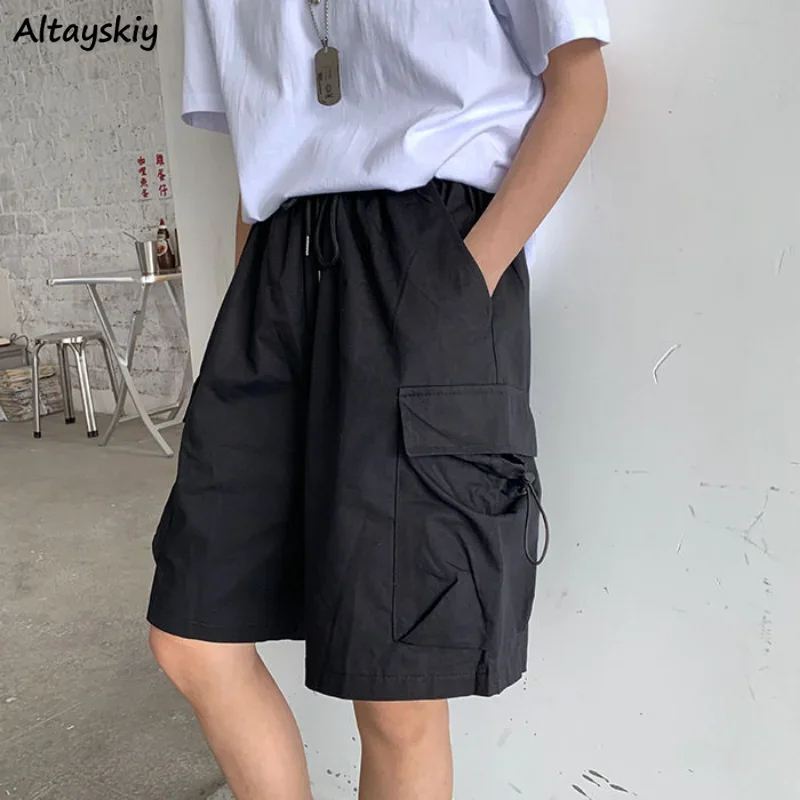 S-3XL Cargo Shorts Women Loose BF Summer Vintage Personality High Street Students Ulzzang Solid All-match Korean Style Casual