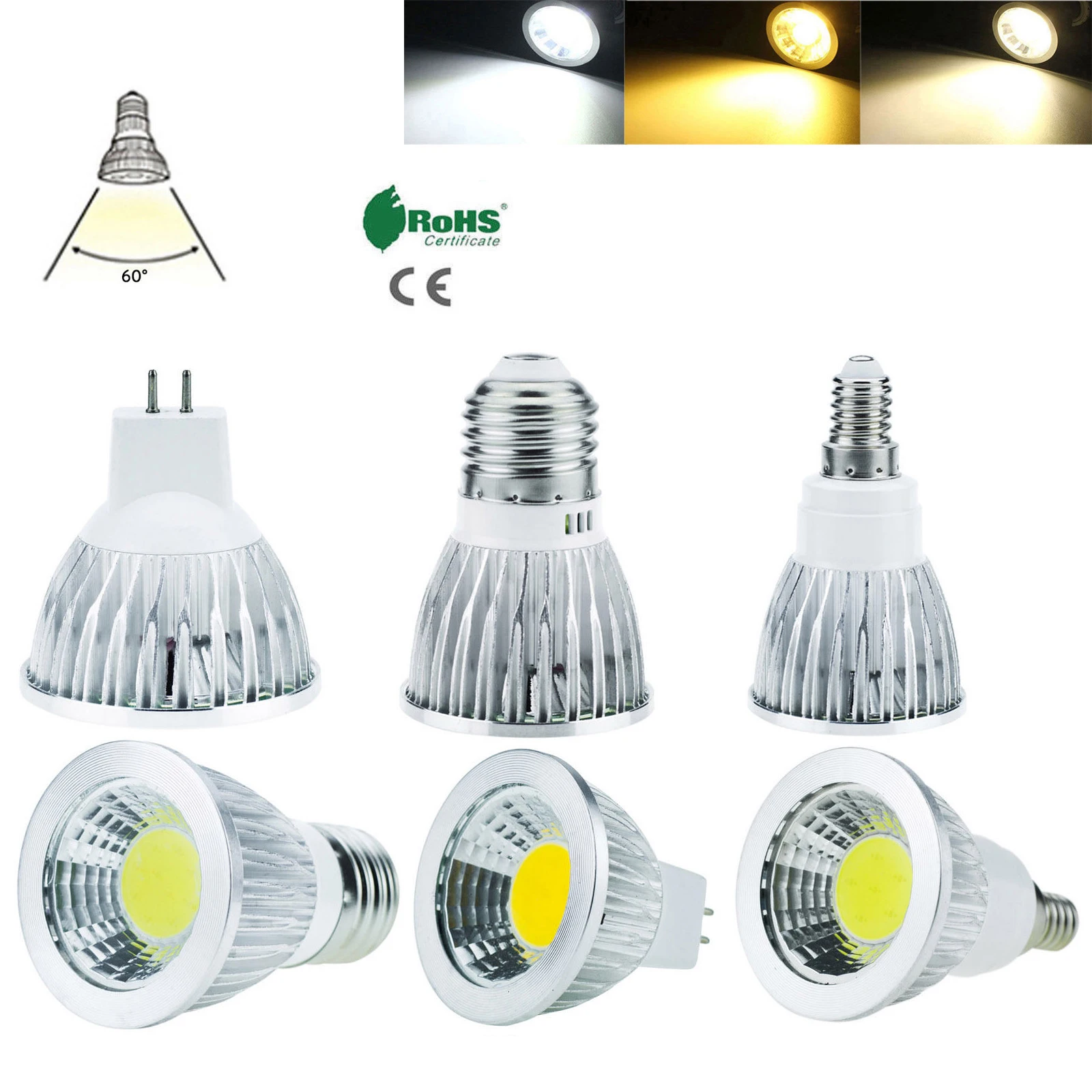 Мощные лампы Led MR16 12V GU10 E27 E14 GU5.3 E12 6W 9W 12W Led Cob прожекторы Теплый белый / Холодный белый MR16 12 вольт лампы