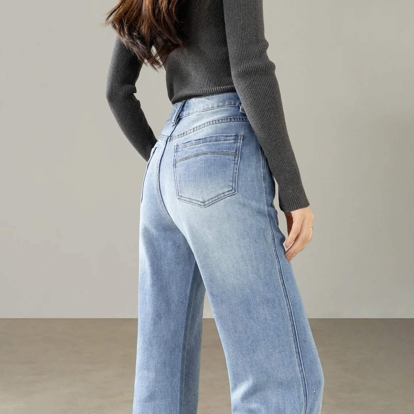 SENTUBILA Women Flared Jeans 2026 Autumn Vintage Hotfix‑rhinestone Sparkly Versatile Stretchy Slim Fit Denim Pants W63NE7590