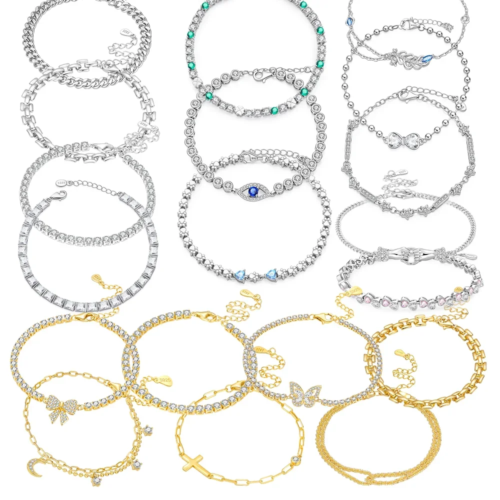 Evil Eye Star Butterfly CZ Tennis Chain Stackable Original Silver Plated Jewelry Bracelet Accessory Anniversary Valentine's Gift