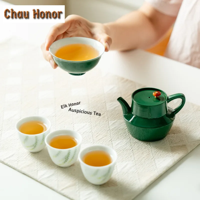 Emerald Green Ceramic Tea Set Complete Set Luxury Tea Ceremony Set Tea Soaking Teapot And Tea Cup Set Drinkware Decoration Gift